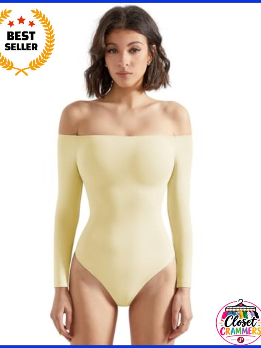 Off Shoulder Long Sleeve Bodysuit Double Lined Thong One Piece